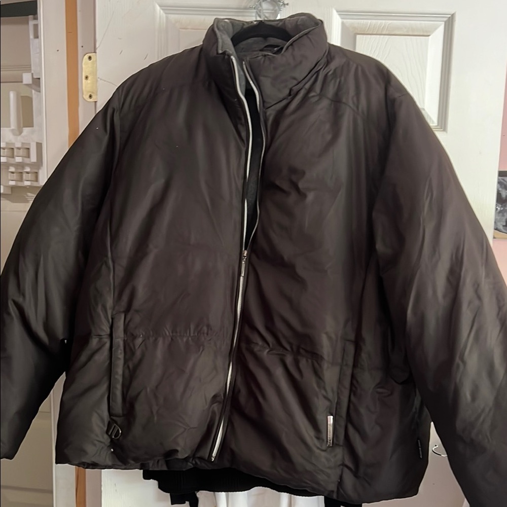 Black Quilted down Puffer Jacket with Standing Collar